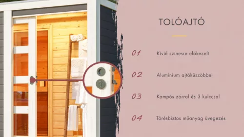 Karibu Hygge kültéri szaunaház 5 fő részére-Szürke színben, kályha nélkül, előszobával