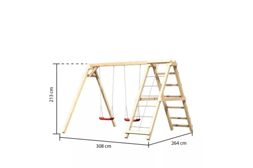 Karibu Felix kétszemélyes fa hinta mászókával, 308 cm x 264 cm
