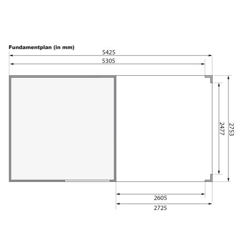 Karibu Qubic 2. Lapostetős modern medenceház, kerti tároló, ház bővítménnyel/terasszal, terra szürke színű fából 542,5 cm × 276 cm