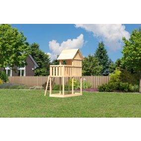   Karibu Frieda cölöpös fa játszóház létrával, kültéri kerti játszóház, Natúr színben