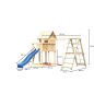   Karibu Frieda 3. cölöpös fa játszóház, kültéri kerti játszóház, létrával, kék csúszdával, dupla hintával, mászókával