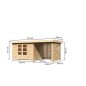   Karibu Askola 4. Lapostetős kerti ház, kerti tároló, nyitott lamellás oldal- és hátfallal rendelkező bővítménnyel/terasszal natúr fából 522 cm x 217 cm
