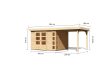 Karibu Kerko 5. Nagyméretű lapostetős kerti ház, modern sarokablakkal, bővítménnyel/terasszal, natúr fából 522 cm x 246 cm