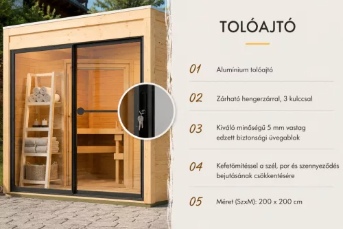Karibu Miramar kültéri szaunaház előszobával 5 fő részére – kályha nélkül, Fekete színben