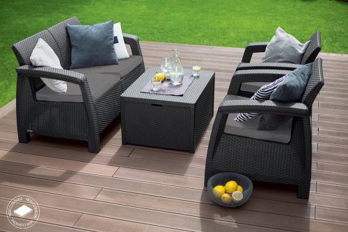 Keter Corfu box polyrattan kerti bútor garnitúra - grafit