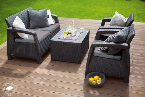 Keter Corfu box polyrattan kerti bútor garnitúra - grafit