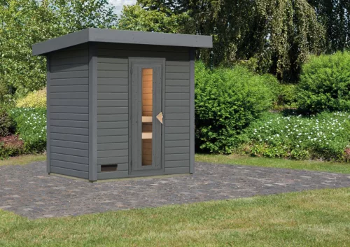 Karibu Hytti 1. kültéri szaunakabin 3 fő részére-szürke színben,kályha nélkül