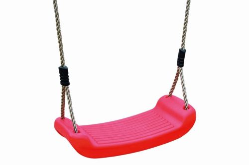 Karibu Benjamin 2. cölöpös fa játszóház, kültéri kerti játszóház létrával, dupla hintával, piros csúszdával