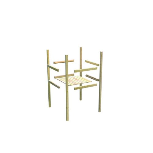 Karibu Benjamin 2. cölöpös fa játszóház, kültéri kerti játszóház létrával, dupla hintával, piros csúszdával