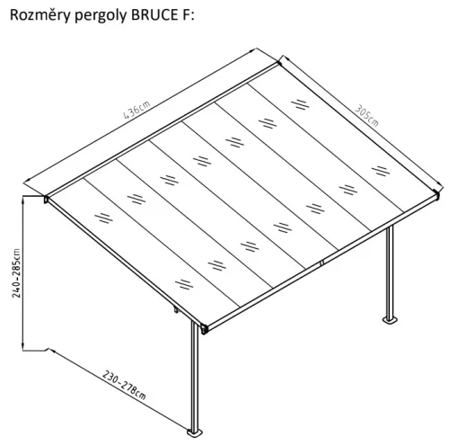 Rojaplast Bruce F alumínium pergola, szürke polikarbonáttal, 436x305cm 