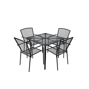   Rojaplast Benevento fém kerti bútor szett, 4 db székkel, fekete
