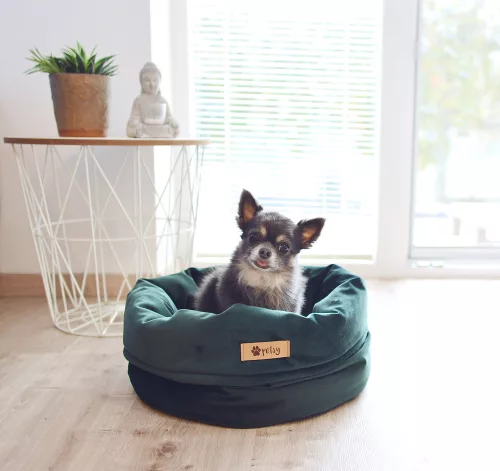 Petsy Royal basket kutya, macska bársonyos poliészter fekhely - zöld - Ø 40 cm