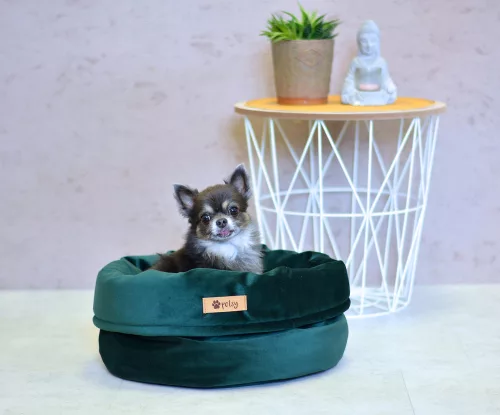 Petsy Royal basket kutya, macska bársonyos poliészter fekhely - zöld - Ø 40 cm