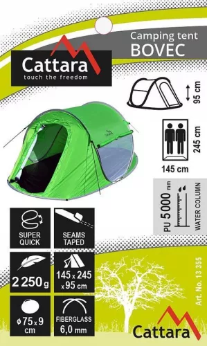 2 személyes sátor 245x145x95cm BOVEC PU5000mm