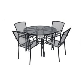   Rojaplast Caserta fém kerti bútor szett, 4 db székkel, fekete