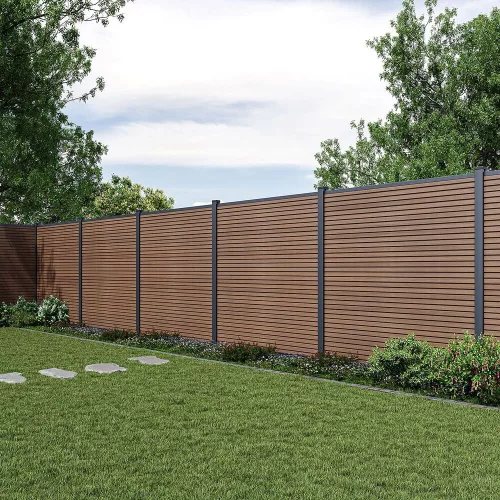 Rojaplast MODERN WPC kerítéspanel 180×180 cm végzárókkal – teak, vízszintes vagy függőleges kialakítás