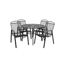   Rojaplast Teramo fém kerti bútor szett, 4db székkel, fekete