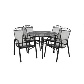   Rojaplast Teramo fém kerti bútor szett, 4db székkel, fekete
