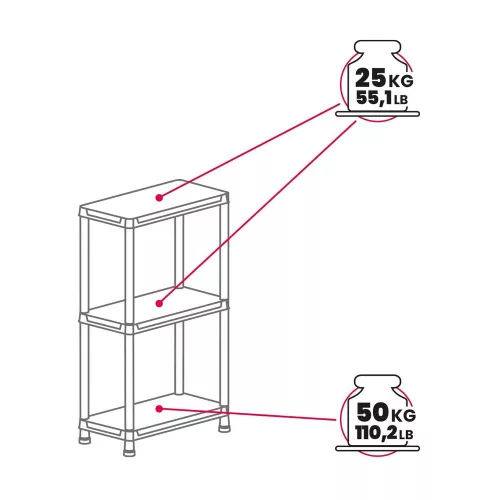 Toomax Universal pro 63-3 műanyag háromszintes polc - fekete