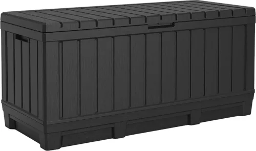 Keter KENTWOOD kerti tároló box – 350 L, ülhető párnatartó, grafit