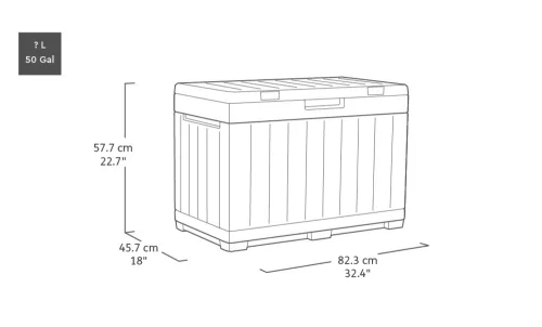 Keter KENTWOOD kerti tároló box – 190 L, ülhető párnatartó, ashwood