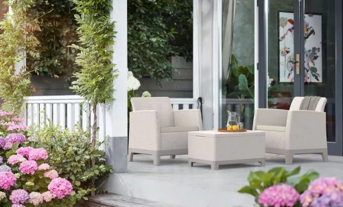 Keter SCANDI FORMA BALCONY kerti bútor szett – 2 fotel + tárolós asztal, Pebble grey / Soft beige